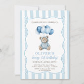 Blue Balloons Teddy Bear Birthday Invitation  招待状 (正面)