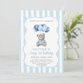 Blue Balloons Teddy Bear Birthday Invitation  招待状 (スタンド正面)
