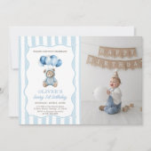 Blue Balloons Teddy Bear Birthday Invitation  招待状 (正面)