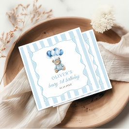 Blue Balloons Teddy Bear Birthday Paper Napkin スタンダードカクテルナプキン