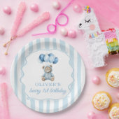 Blue Balloons Teddy Bear Birthday Paper Plate ペーパープレート (パーティー)