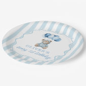 Blue Balloons Teddy Bear Birthday Paper Plate ペーパープレート (アングル)