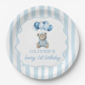 Blue Balloons Teddy Bear Birthday Paper Plate ペーパープレート (正面)