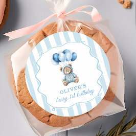 Blue Balloons Teddy Bear Birthday Sticker ラウンドシール