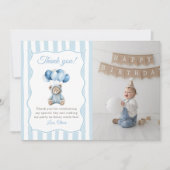 Blue Balloons Teddy Bear Birthday Thank You Card サンキューカード (正面)