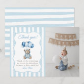 Blue Balloons Teddy Bear Birthday Thank You Card サンキューカード (正面/裏面)