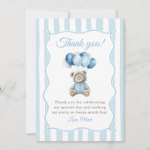 Blue Balloons Teddy Bear Birthday Thank You Card サンキューカード (正面)
