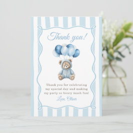 Blue Balloons Teddy Bear Birthday Thank You Card サンキューカード