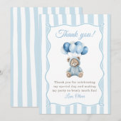 Blue Balloons Teddy Bear Birthday Thank You Card サンキューカード (正面/裏面)
