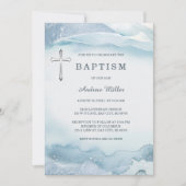 Blue Baptism Invitation with Cross | Printable 招待状 (正面)