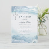 Blue Baptism Invitation with Cross | Printable 招待状 (スタンド正面)