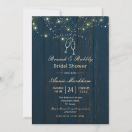 Blue Barn Board String Light Bubbly Shower 招待状