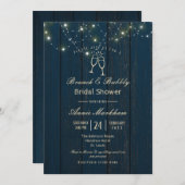 Blue Barn Board String Light Bubbly Shower 招待状 (正面/裏面)