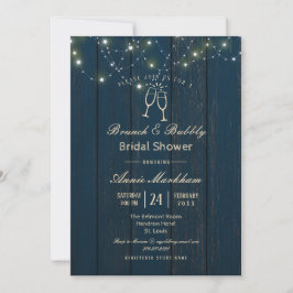 Blue Barn Board String Light Bubbly Shower 招待状