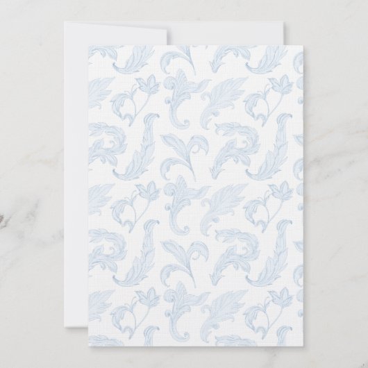 Blue Baroque Frame Bow Baby Boy Shower サンキューカード (裏面)