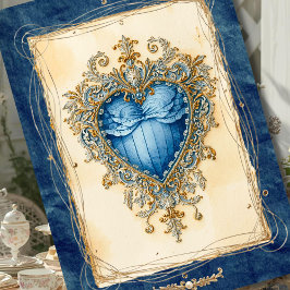 Blue Baroque Heart with Gilded Ornamental Frame シーズンカード