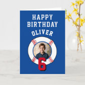 Blue Baseball Ball Kids Birthday Photo カード (黄色い花)