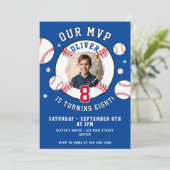 Blue Baseball Themed Kids Birthday Photo 招待状 (スタンド正面)