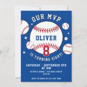 Blue Baseball Themed Kids Sports Birthday 招待状 (正面)