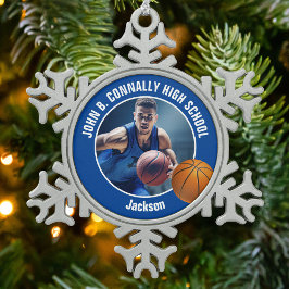 Blue Basketball Player Photo Keepsake Gift スノーフレークピューターオーナメント