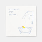 Blue Bathtub Yellow Rubber Duck Baby Shower スタンダードカクテルナプキン (正面)