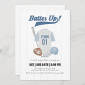 Blue Batter Up Baseball First Birthday Invitation 招待状 (正面/裏面)