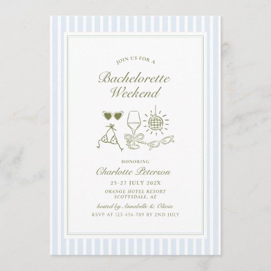 Blue Beach Bachelorette Weekend Itinerary 招待状 (正面)
