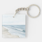Blue Beach Ocean Starfish Sea Birds キーホルダー (裏面)