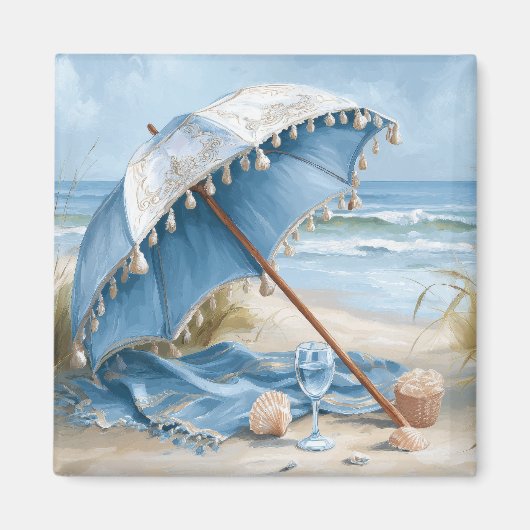 Blue Beach Umbrella Fridge Magnet | Magnet マグネット (正面)