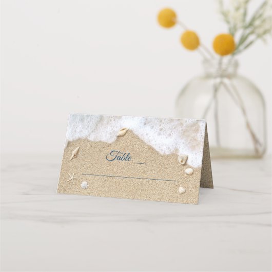 Blue Beach Waves Bat Mitzvah Folded プレイスカード (正面)