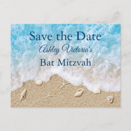 Blue Beach Waves Bat Mitzvah Save the Date インビテーションポストカード