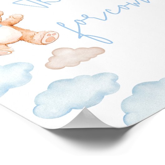 Blue Bearバルーンベビーシャワーありがとうござ来う ポスター (角)