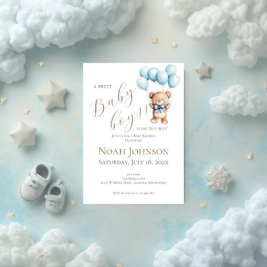 Blue Bear Baby Shower Boy invitation 招待状