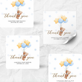 Blue Bear Balloon Baby Shower スクエアシール