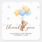 Blue Bear Balloon Baby Shower スクエアシール (正面)