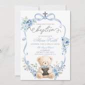 Blue Bear Baptism Bow Coquette Invitation 招待状 (正面)