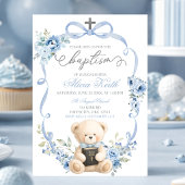 Blue Bear Baptism Bow Coquette Invitation 招待状