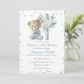 Blue Bear Baptism & First Birthday Invitation 招待状 (スタンド正面)