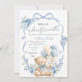 Blue Bear Bow Coquette Baby Shower Invitation 招待状 (正面)