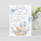 Blue Bear Bow Coquette Baby Shower Invitation 招待状 (スタンド正面)