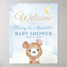 Blue Bear Boy's Baby Shower Welcome Signポスター