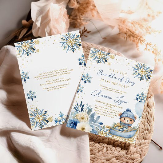 Blue Bear Christmas Winter Boy Baby Shower  招待状