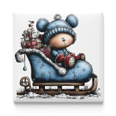 Blue Bear Santa Sled Christmas Magnet マグネット