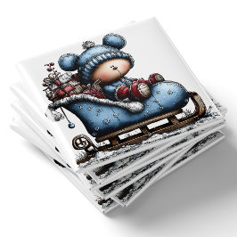 Blue Bear Santa Sled Christmas Magnet マグネット