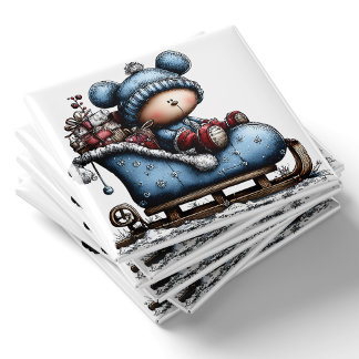 Blue Bear Santa Sled Christmas Magnet マグネット