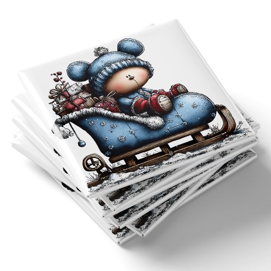 Blue Bear Santa Sled Christmas Magnet マグネット