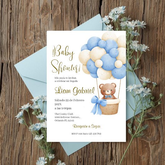 Blue Bear Spanish Baby Shower Boy invit 招待状