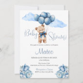Blue Bear Spanish Baby Shower Boy invitation 招待状 (正面)