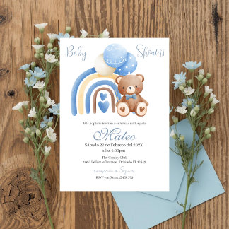 Blue Bear Spanish Baby Shower Boy invitation 招待状