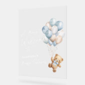 Blue Bearly Wait-Baby Boy Shower Welcome Sign アクリルサイン (傾斜)